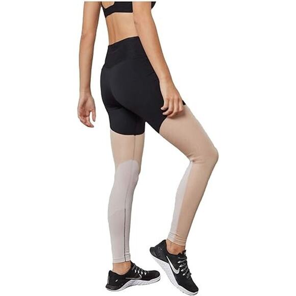Nike Womens Power Pocket Lux Training Tight Leggings XS Black Beige Active Gym - Picture 3 of 13